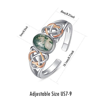 PRAYMOS 925 Sterling Silver Ring Birthstone Ring Turquoise Moss White Opal Ring for Women Celtic Knot Open Adjustable Thrumb Ring - color: multi-moss
