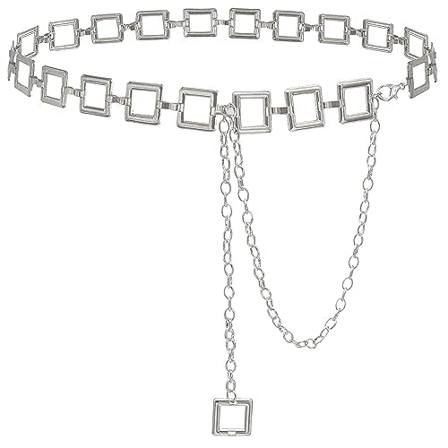 Women's Chain Belt Metal Waist Belt Chunky Belly Link Belt - color: 23025 Silver, size: M: 47.2 in