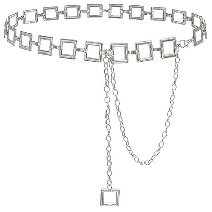 Women's Chain Belt Metal Waist Belt Chunky Belly Link Belt - color: 23025 Silver, size: M: 47.2 in