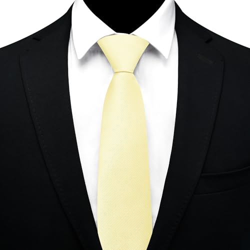 GUSLESON 3.15"（8cm） Mens Pre-tied Adjustable Zipper Tie Solid Necktie for Business and Wedding - color: Light Yellow
