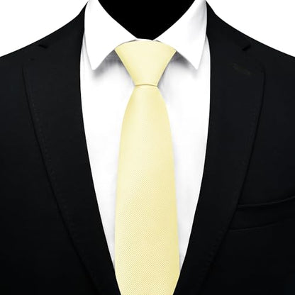 GUSLESON 3.15"（8cm） Mens Pre-tied Adjustable Zipper Tie Solid Necktie for Business and Wedding - color: Light Yellow