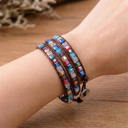 YGLINE Natural Stone Wrap Bracelet for Women Boho Bracelets Healing Crystal Beaded Bracelet Adjustable 3/5 Wraps Bracelet Handmade Birthday Gifts for Women - color: crystal cube