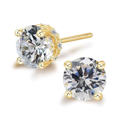 Hypoallergenic Cubic Zirconia Stud Earrings for Women & Men 24K Gold Plated Sterling Silver Post, CZ Simulated Diamond Halo Studs Sensitive Ear Friendly Gift (ED-31) - color: Gold 01