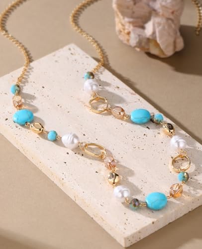 Long Gold Necklaces for Women Trendy Beaded Chain Necklace Chunky Costume Jewelry Gifts for Her - color: Turquoise
