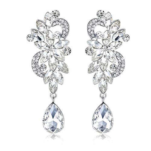 Marquise Crystal Bridal Chandelier Dangle Drop Earrings Ladies Gifts in Silver/Gold Tone - color: J-Clear Earrings Pin