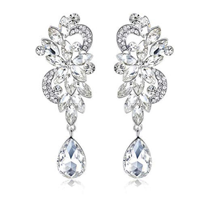 Marquise Crystal Bridal Chandelier Dangle Drop Earrings Ladies Gifts in Silver/Gold Tone - color: J-Clear Earrings Pin