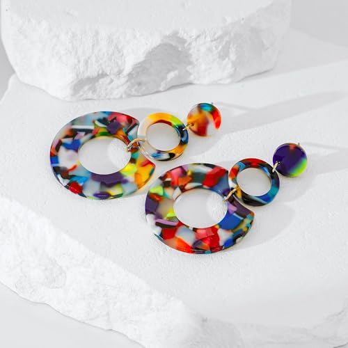 ONLYJUMP Acrylic Dangles Drop Earrings for Women Exaggerated Lightweight Colorful Bohemian Rectangle Circle Geometric Resin Statement Earrings