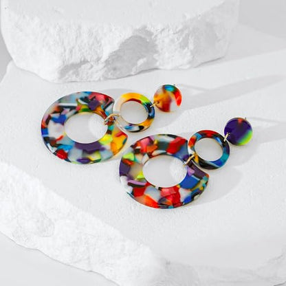 ONLYJUMP Acrylic Dangles Drop Earrings for Women Exaggerated Lightweight Colorful Bohemian Rectangle Circle Geometric Resin Statement Earrings