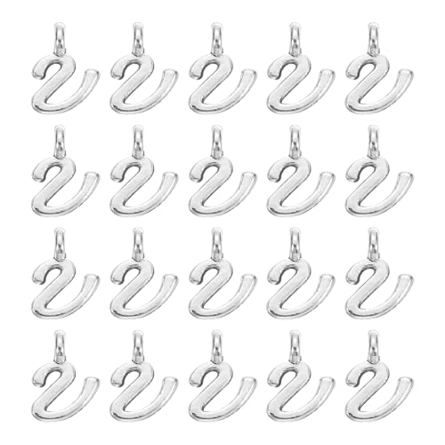 uxcell A-Z Alphabet Charm, Metal Alphabet Letter Charm Initial Charm Pendant Bead for Necklaces Bracelets Jewelry Making Craft - color: Silver V