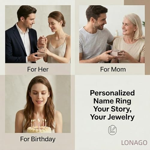 LONAGO Custom Double Initial Signet Ring, Personalized Letter Gold Ring 10K 14K 18K, Lab-Grown Diamond Statement Jewelry, Customizable Engraved Band for Women Birthday Anniversary