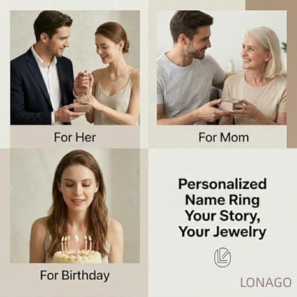 LONAGO Custom Double Initial Signet Ring, Personalized Letter Gold Ring 10K 14K 18K, Lab-Grown Diamond Statement Jewelry, Customizable Engraved Band for Women Birthday Anniversary