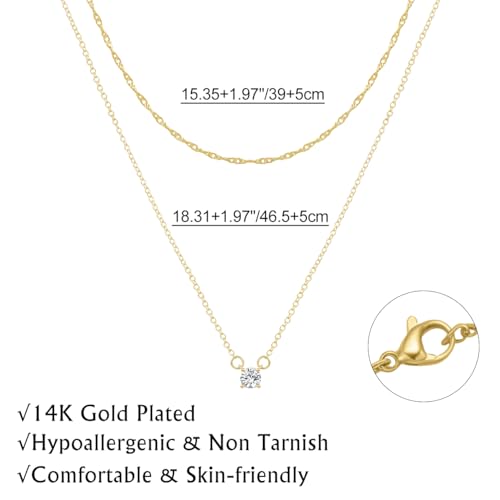 Yowivon Layered Gold Necklaces for Women, Dainty 14K Gold Plated Pendant Necklace, Non Tarnish Cubic Zirconia Stack Choker Necklace, Adjustable Hypoallergenic Trendy Jewelry Gift for Her - style: Gold-Zircon Pendant