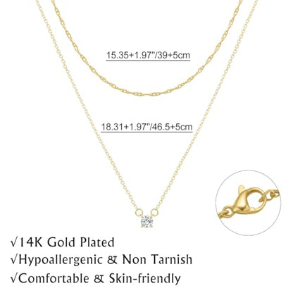 Yowivon Layered Gold Necklaces for Women, Dainty 14K Gold Plated Pendant Necklace, Non Tarnish Cubic Zirconia Stack Choker Necklace, Adjustable Hypoallergenic Trendy Jewelry Gift for Her - style: Gold-Zircon Pendant
