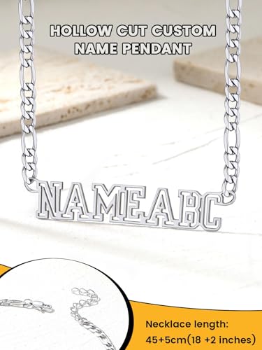 GoldChic JEWELRY Name Necklace Personalized for Men, Womens Custom Name Plate Chain, Stainless Steel Customized Old English Nameplate Choker with Curb Chains Custom, 16 inches to 30 inches - color: Figaro Chain 6 mm - Steel