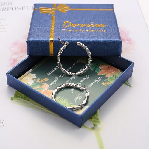 Cable Hoop Earring for Women Light-Weight Twisted Italian Design Round Hoop Earrings Diameter 25mm - color: 2-silver