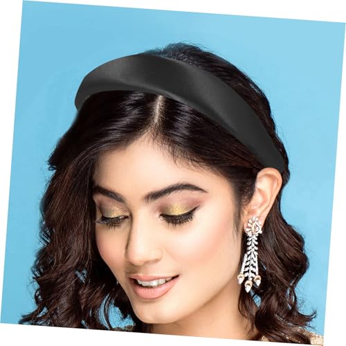 Beaupretty Padded Satin Headband for Women, Wide Plain Black Hairband with Sponge Padding, Lightweight Fashion Hair Accessory for Daily Wear and Casual Styling