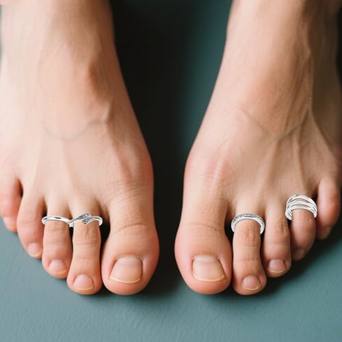 Mikovivi 9pcs Toe Rings for Women, 9 Styles Non Tarnish Adjustable CZ Flower Hug Band Open Toe Rings Set Dainty Foot Jewelry Accessories for Women Summer Beach Party - color: Silver