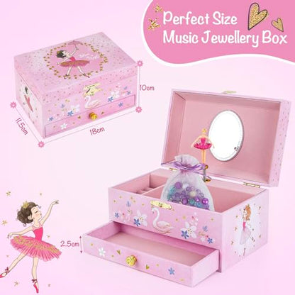Music Jewellery Box with Drawer Necklace Bracelet, Musical Jewelry Storage Case with Spinning Ballerina Gift Set for Kids Girls Children Daughter (Pink Ballerina) - color: Pink Ballerina