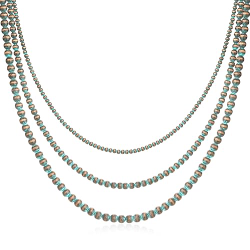 Navajo Pearl Necklace Western Jewelry for Women Cowgirl | Layered Western Necklaces Country Concert Choker Jewelry Gift - color: green 1pcs (4mm+6mm+8mm)
