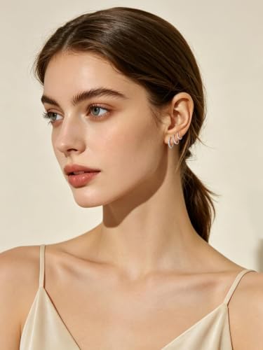 FaithHeart 925 Sterling Silver Post Small CZ Huggie Hoop Earrings for Women | Hypoallergenic Small Cubic Zirconia Hoop Earrings, Silver/Black/Gold/Rose Gold Huggie Earrings, 8-20mm with Gift Box - color: Silver, size: 10mm