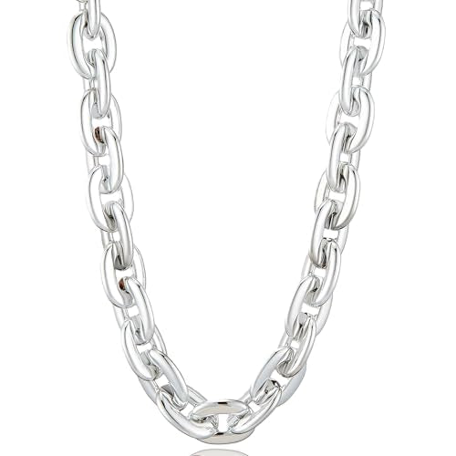 Passed colorfast test 39-inch Large Plastic Chain Necklace with Gift Box | 2/4 Pack with Gift Box,Gold Plastic Chain,Hip Hop Rapper Style, Fade Resistant,Detachable,for Parties, Awards,Prizes, Unisex - color: Silver