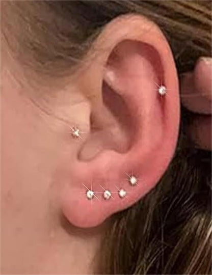 Prjndjw 18G 20G 16G Push in Threadless Nose Rings Stud Earrings Hypoallergenic Flat Back Surgical Stainless Steel Cubic Zircon Helix/Cartilage/Tragus/Lobe Earrings Lip Labret Snake Bite Jewelry - color: 20G Straight Threadless Push In Nose Rings