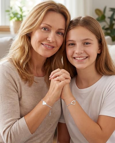 Matching Heart Bracelets for Mommy and Me Adjustable Hearts Charm Chain Bracelet Matching Mother Daughter Bracelets Set for 2 Birthday Mothers Day Gifts - color: A4:mother daughter bracelets