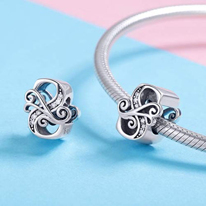 BISAER 925 Sterling Silver Initial Letter A-Z Charms for Bracelets Alphabet Beads Charm Jewelry Gifts - color: Letter S