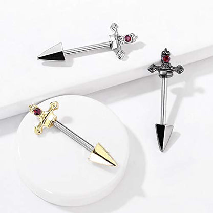 Pierced Owl - 14GA 316L Stainless Steel Red Gem Set Dagger Nipple Barbells, Sold as A Pair - style: Black