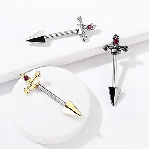 Pierced Owl - 14GA 316L Stainless Steel Red Gem Set Dagger Nipple Barbells, Sold as A Pair - style: Gold Tone