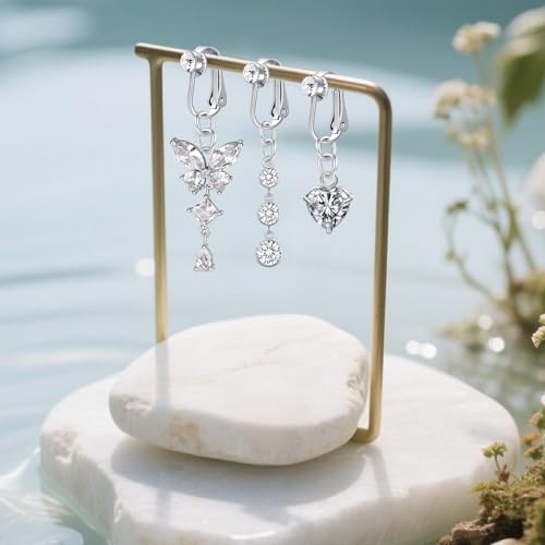 D.Bella Fake Belly Ring Fake Belly Piercing Clip on Belly Button Rings Surgical Steel Fake Belly Button Ring Fake Earrings Diamond Snake Dangle Non Piercing Fake Belly Piercing Jewelry - style: Style K