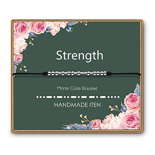 ASELFAD Morse Code Bracelets for Women, Funny Best Friend Birthday Gifts for Women Friendship Bracelets, Inspirational Jewelry, Teen Girl Gifts Trendy Stuff - style: Strength