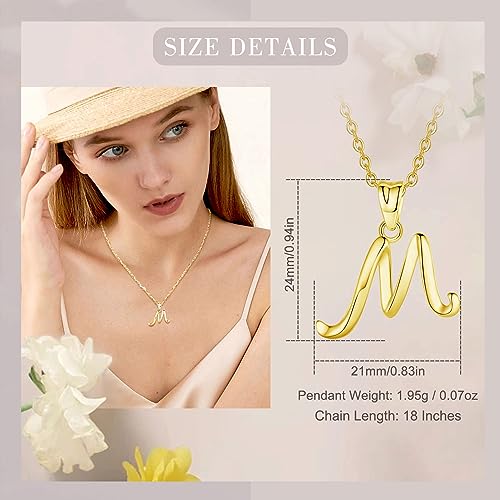 EUDORA Sterling Silver Initial Necklaces for Women, Classic 26 Letter Neckless Gifts for Girls, Sister, Mother Daughter, 18 inch Chain - style: M-Gold