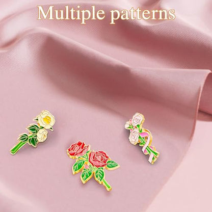 12 Pcs Red Rose Flower Enamel Lapel Pin, 1.5 inch Metal Badge Brooch for Women Men Clothes Bags Hats - style: Red Rose+Carnation+Lily