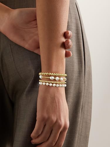 Badu Gold Beaded Bracelets for Women Boho Crystal Multiple Layered Stackable Wrap Bangle Set Paperclip Chain Trendy Jewelry - color: Gold-4Pcs-Pear