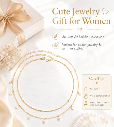Gold Chain Belt for Women, 14K Gold Plated Layered Pearl Shell Belly Chain, Adjustable Gold Waist Chain and Beach Waist Chain Body Jewelry for Bikini Summer Outfits - color: Starlight Platinum