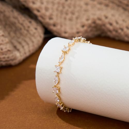 FANZE Gold Plated Cubic Zirconia Tennis Bracelets for Women Dainty Trendy Adjustable Bracelet Jewelry Gift for Ladies Wedding Mother Birthday Anniversary - style: Style 12
