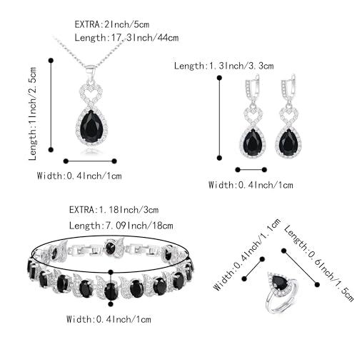 Wedding Jewelry Set for Women Bride Bridesmaid | Gorgeous Cubic Zirconia Teardrop Necklace Earrings Bracelet Adjustable Ring Jewelry Gift for Birthday/Anniversary - color: Heart-Black