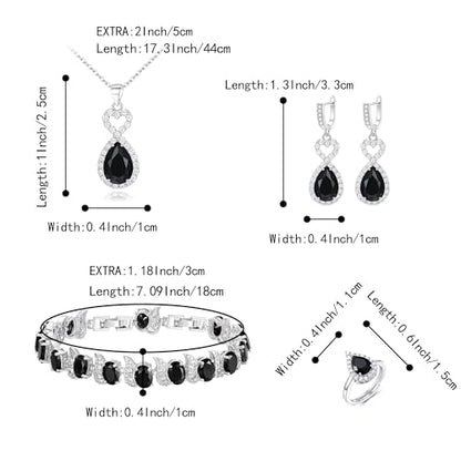 Wedding Jewelry Set for Women Bride Bridesmaid | Gorgeous Cubic Zirconia Teardrop Necklace Earrings Bracelet Adjustable Ring Jewelry Gift for Birthday/Anniversary - color: Heart-Black