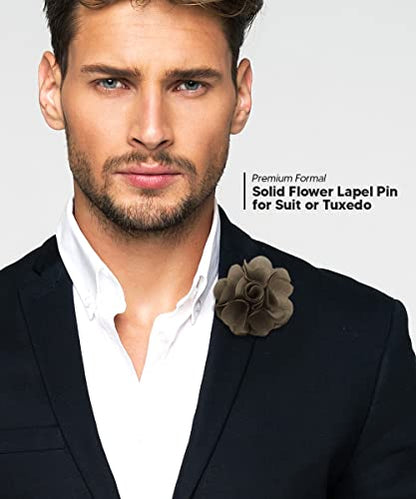 Premium Men's Formal Solid Color Flower Lapel Pin - Boutonniere for Men, Brooch Pin - color: Taupe