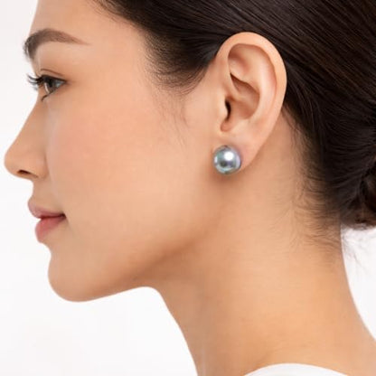 Pearl Stud Earrings Multicolor Shell Beads Pearl Hypoallergenic Stud Earrings Ocean Shell Pearl Jewelry - color: SilverGrey