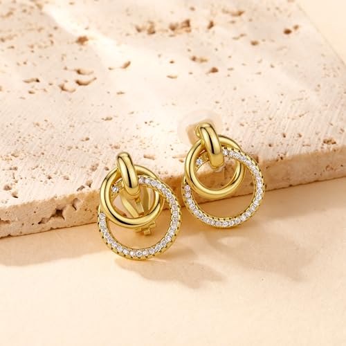 Awinesn Chunky Clip On Earrings for Women Hypoallergenic 14K Gold Plated Knot Link Clip Earrings Geometric Statement Hoop Non Pierced Earrings Jewelry for Women Fashion Trendy Jewelry Gifts - color: big hoop cz-g