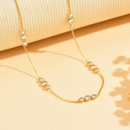 3mm Cubic Zirconia Tennis Necklace for Women, Dainty Adjustable 18K Gold Plated/Silver CZ Tennis Necklace, Hypoallergenic Iced Out Everyday Jewelry Gift for Her Wedding Party - color: 5-Rows CZ-Gold