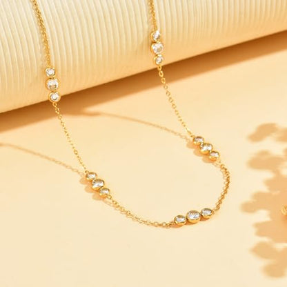 3mm Cubic Zirconia Tennis Necklace for Women, Dainty Adjustable 18K Gold Plated/Silver CZ Tennis Necklace, Hypoallergenic Iced Out Everyday Jewelry Gift for Her Wedding Party - color: 5-Rows CZ-Gold