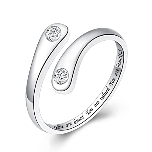 Fookduoduo 925 Sterling Silver Ring Inspirational Jewelry adjustable Wrap Open Rings for Women - style: Circle CZ