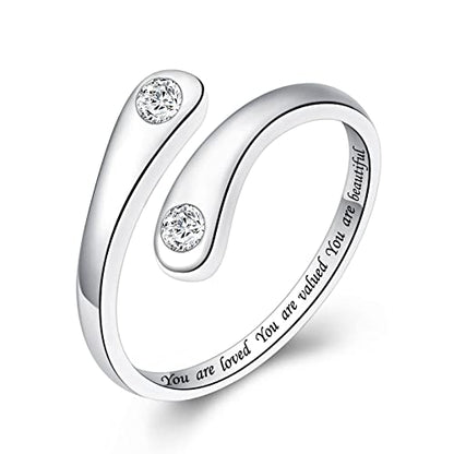 Fookduoduo 925 Sterling Silver Ring Inspirational Jewelry adjustable Wrap Open Rings for Women - style: Circle CZ