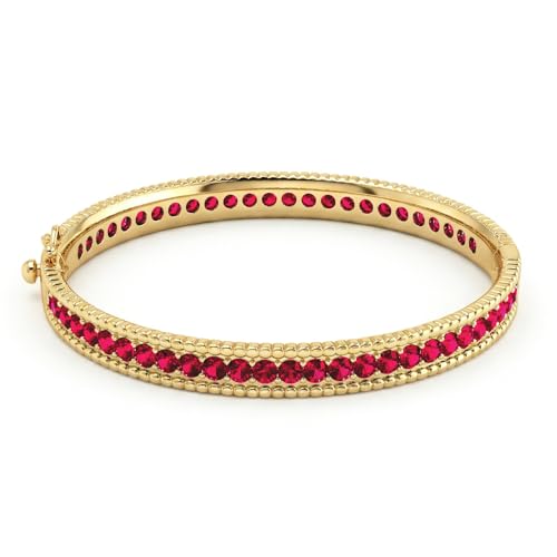 AAA Cubic Zirconia Gold Bangle Bracelet for Women | 18K Gold Plated Fully Paved With Sparkling Cubic Zirconia, Minimalist Luxury Unique Statement Jewelry, Anti-Oxidation - color: Red