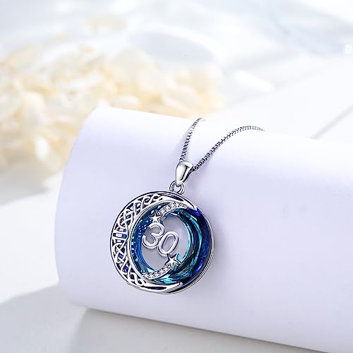 JUSTKIDSTOY Birthday Gifts for Women Girls 925 Sterling Silver Celtic Moon Star Necklace with Blue Crystal Pendant Jewelry for Sister Friends - style: 30th
