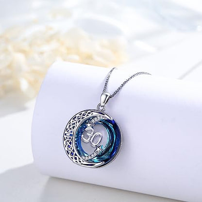 JUSTKIDSTOY Birthday Gifts for Women Girls 925 Sterling Silver Celtic Moon Star Necklace with Blue Crystal Pendant Jewelry for Sister Friends - style: 30th