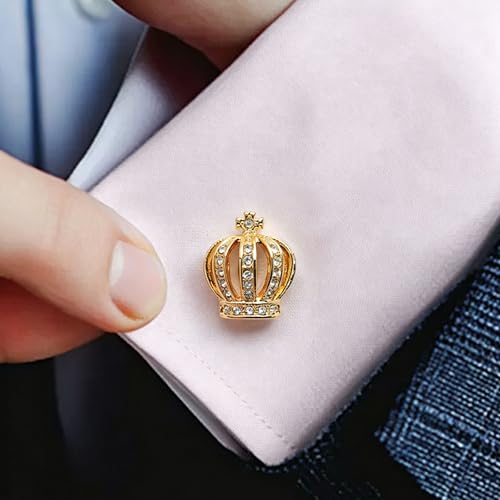 Golden Royal Crown Mens Cufflinks with Crystals In Gift Case | Novelty Style Cuff Links for Men Women Jewelry for Wedding Party Daily Office Formal or Casual Wear Business Tuxedo Dress